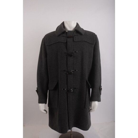 Burberry London Mens Wool Duffle Toggle Coat IT 52 US 42 Gray Nova Check Plaid - Picture 1 of 10